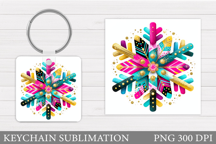 Snowflake Keychain Sublimation. Winter Keychain Design