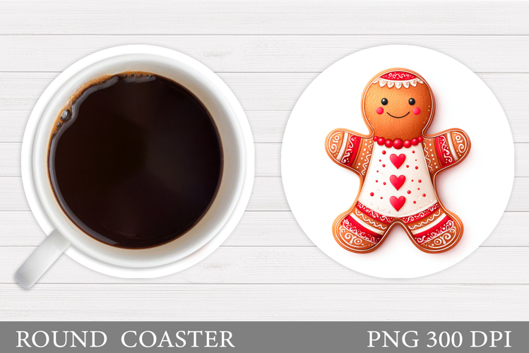 Gingerbread Coaster Design. Christmas Round Coaster Design