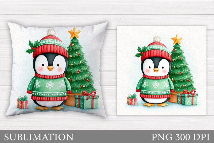 Christmas Penguin Pillow. Christmas Pillow Sublimation example image 1