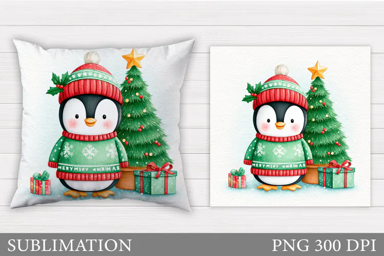 Christmas Penguin Pillow. Christmas Pillow Sublimation