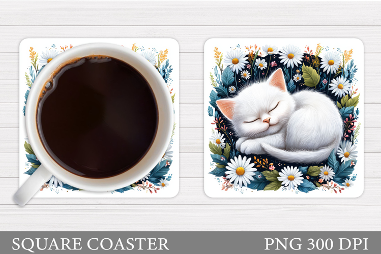 Cute Cat Coaster Design. Cute Cat Sublimation