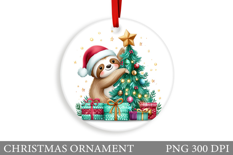 Cute Sloth Christmas Ornament. Christmas Sloth Sublimation