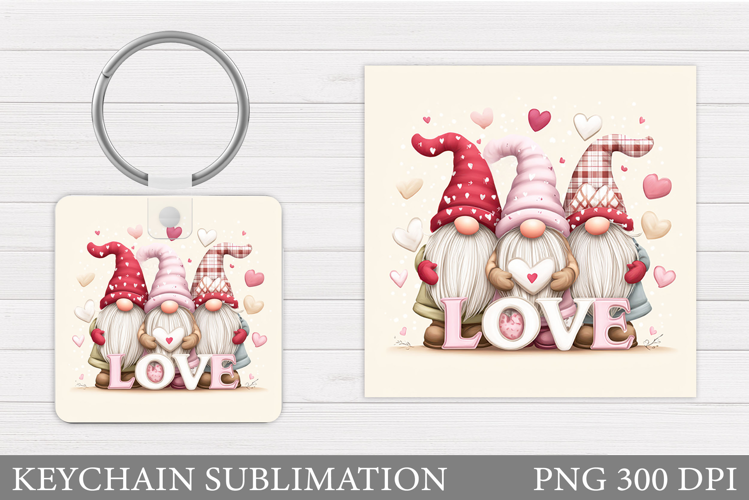 Valentines Gnome Keychain. Valentines Keychain Sublimation