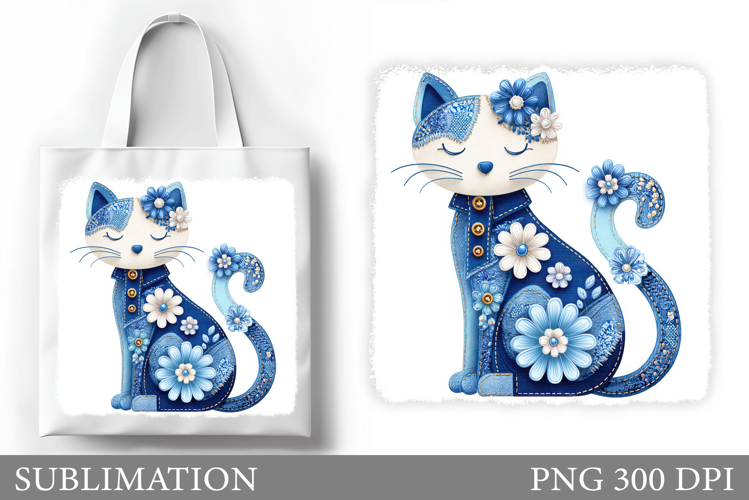 Denim Cat Sublimation. Denim Cat Tote Bag Design