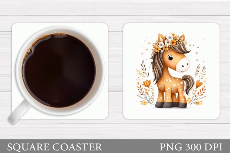 Horse Coaster Design. Horse Flowers Coaster Sublimation