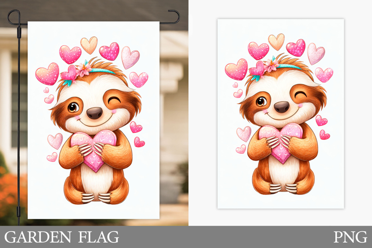 Valentines Sloth Garden Flag. Valentines Garden Flag Design