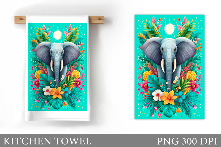 Elephant Kitchen Towel. Elephant Flowers Kitchen Towel