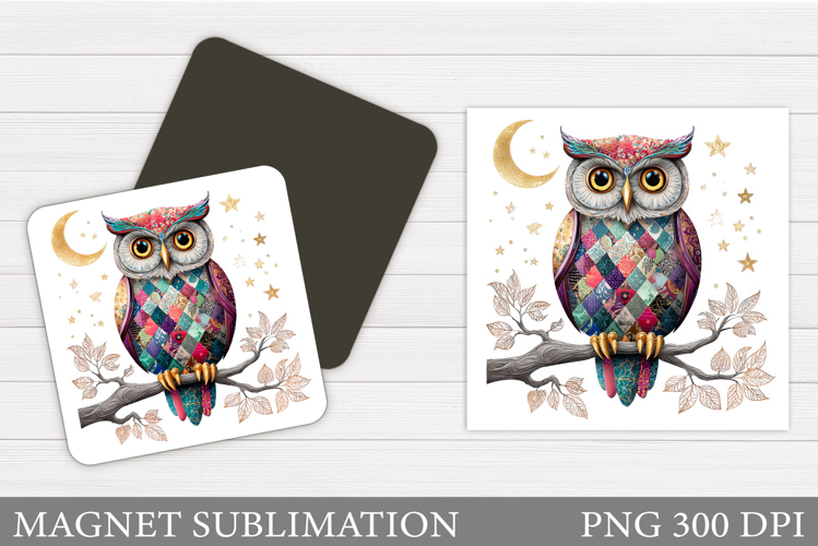 Patchwork Owl Magnet Design. Owl Magnet Sublimation