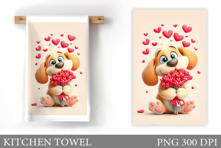 Valentines Dog Kitchen Towel. Valentine Kitchen Towel Design