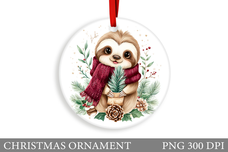 Cute Sloth Christmas Ornament. Christmas Sloth Sublimation