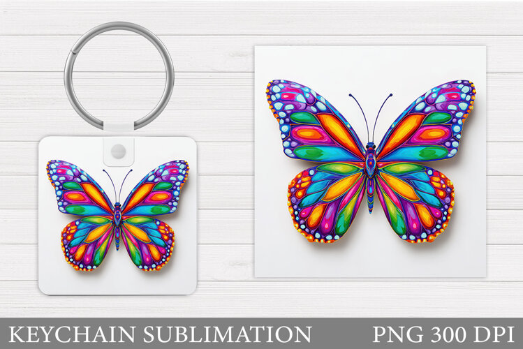 Butterfly Flowers Keychain. Butterfly Keychain Sublimation example image 1