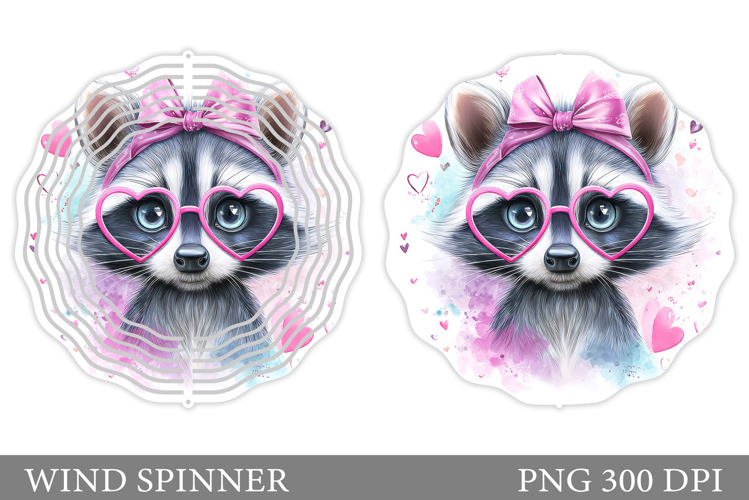 Cute Raccoon Wind Spinner. Raccoon Flowers Wind Spinner