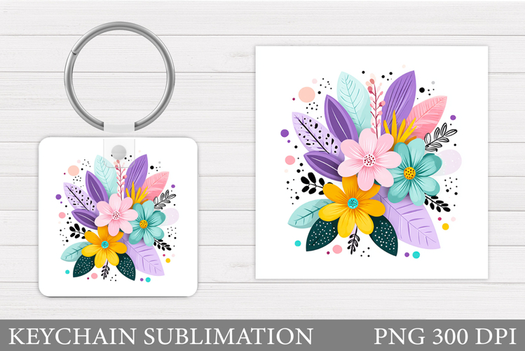 Flowers Keychain Sublimation. Floral Keychain Design