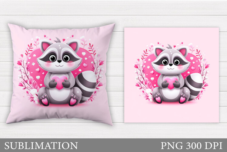 Valentines Raccoon Pillow. Valentines Pillow Sublimation example image 1