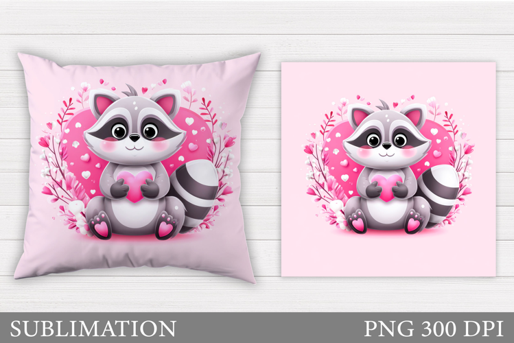 Valentines Raccoon Pillow. Valentines Pillow Sublimation