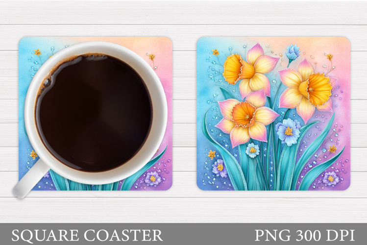 Daffodils Coaster Design. Flowers Coaster Sublimation