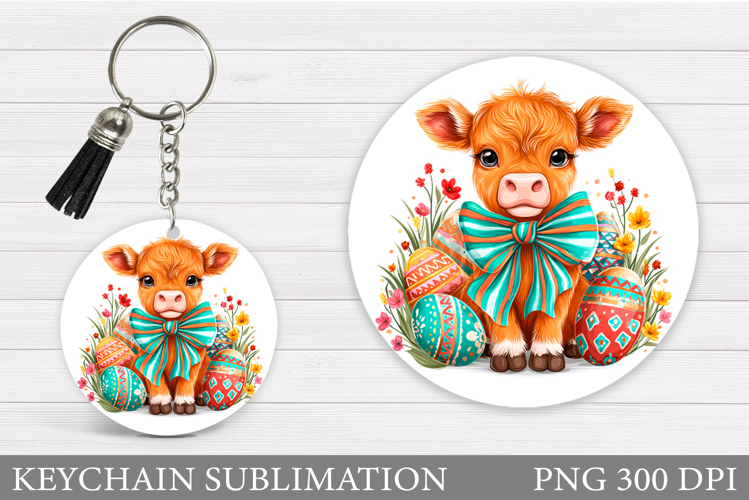 Easter Cow Keychain Design. Easter Keychain Sublimation