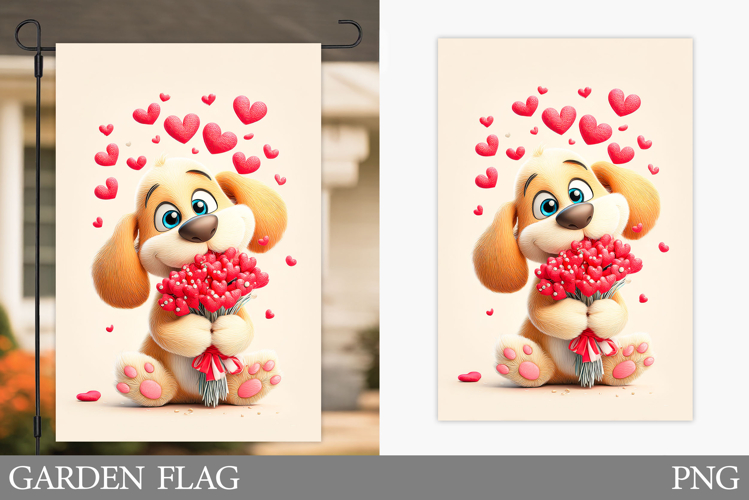 Valentines Dog Garden Flag. Valentines Garden Flag Design