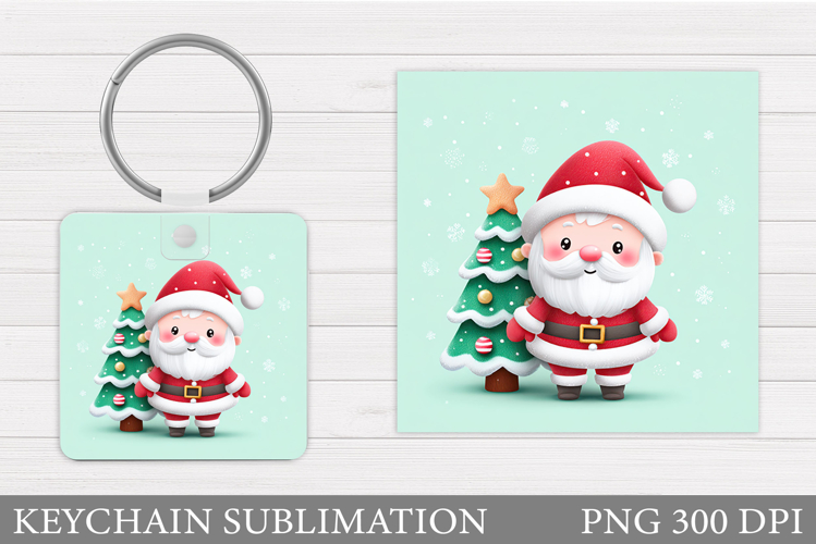 Cute Santa Claus Keychain. Christmas Keychain Sublimation