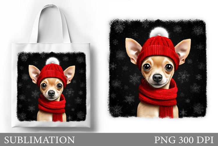 Cute Dog Tote Bag Design. Christmas Dog Sublimation