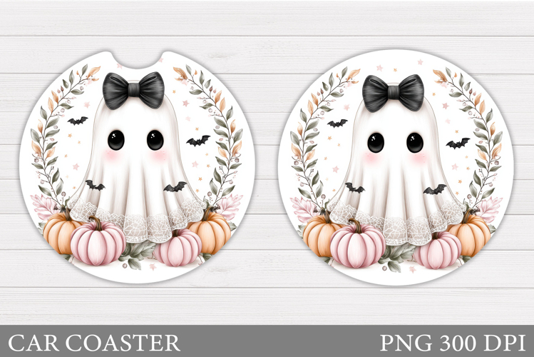 Halloween Ghost Car Coaster. Cute Halloween Car Coaster