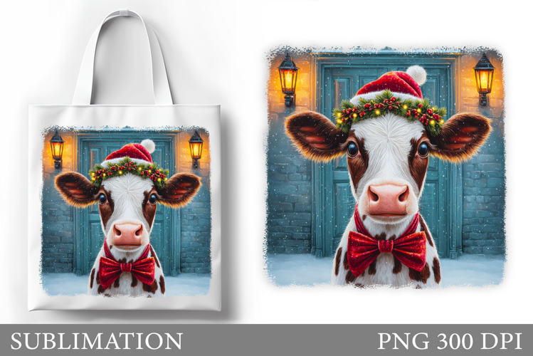 Christmas Cow Tote Bag. Christmas Tote Bag Sublimation
