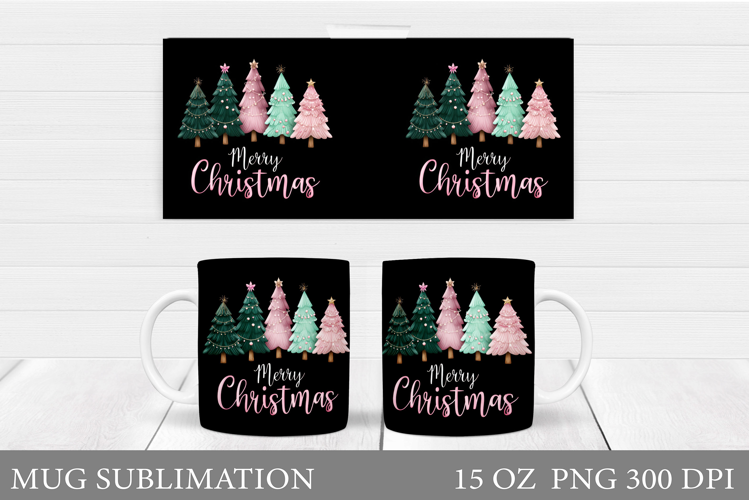 Merry Christmas Mug Design. Christmas Tree Sublimation