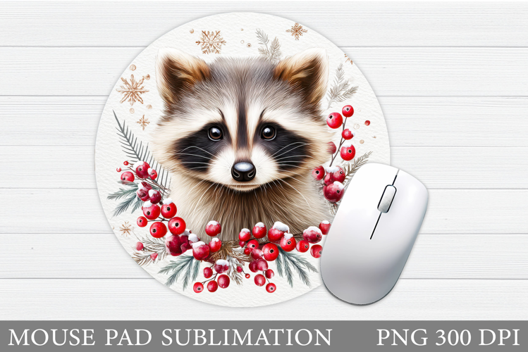 Cute Raccoon Mouse Pad. Christmas Mouse Pad Design