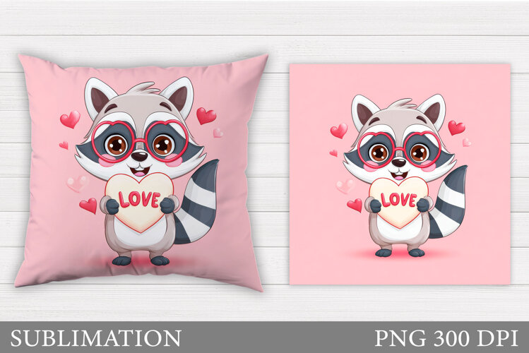 Valentines Raccoon Pillow. Valentines Pillow Sublimation example image 1