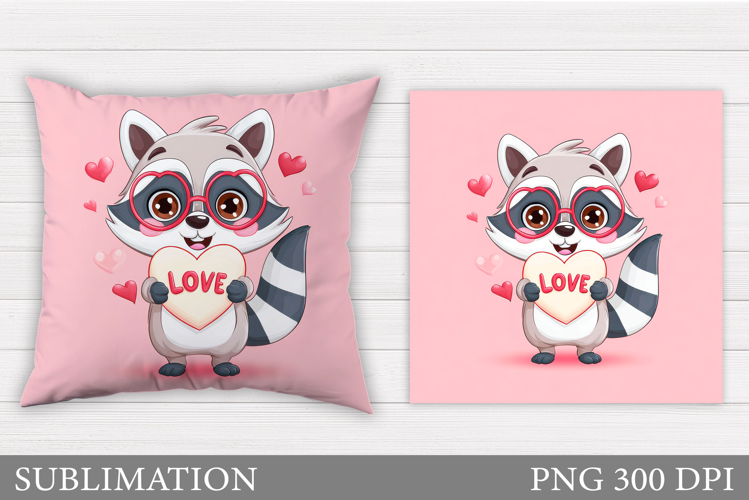 Valentines Raccoon Pillow. Valentines Pillow Sublimation
