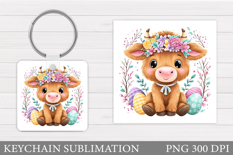 Easter Cow Keychain Design. Easter Keychain Sublimation