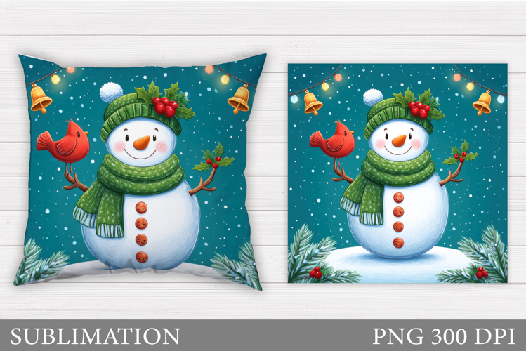 Cute Snowman Pillow Sublimation. Christmas Pillow Design