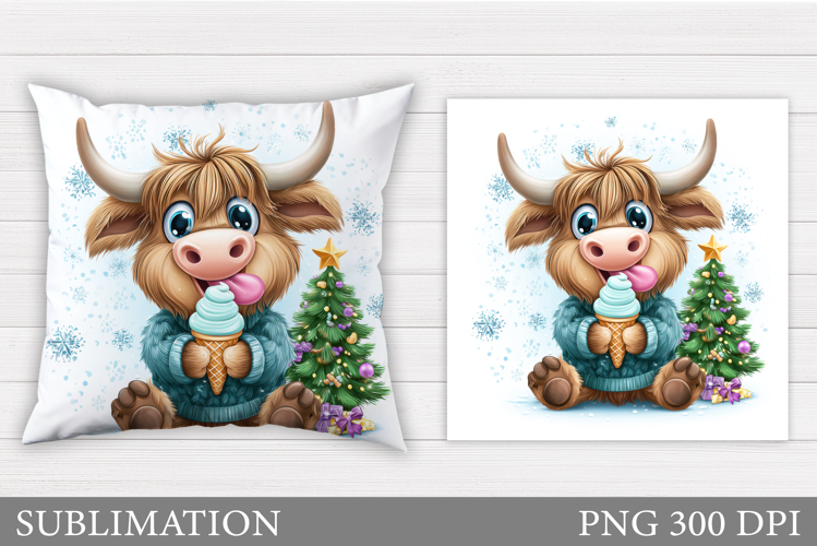 Christmas Cow Pillow Design. Christmas Pillow Sublimation