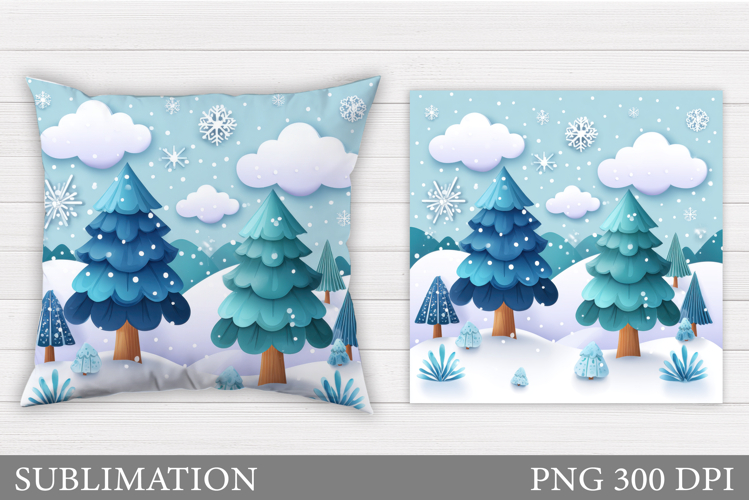 Christmas Tree Pillow Design. Winter Pillow Sublimation