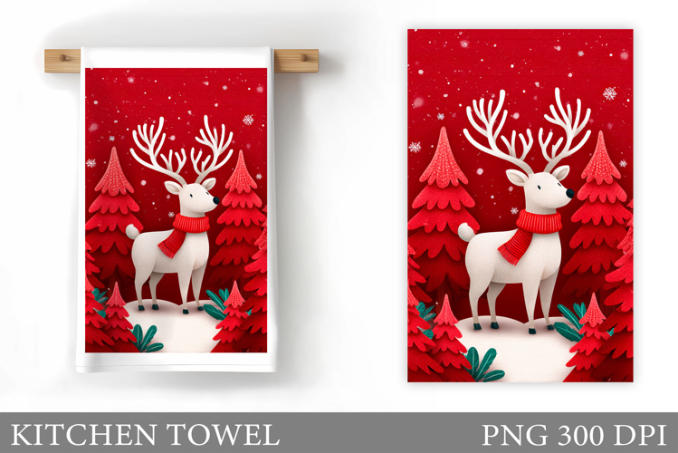 Reindeer Kitchen Towel. Christmas Kitchen Towel Design