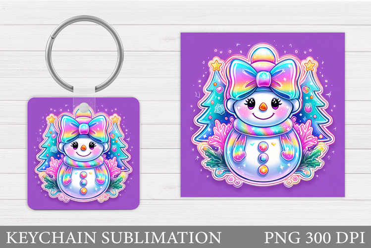 Cute Snowman Keychain Sublimation. Christmas Keychain Design