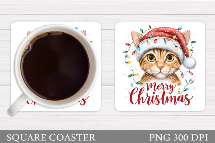 Christmas Cat Coaster Design. Christmas Coaster Sublimation