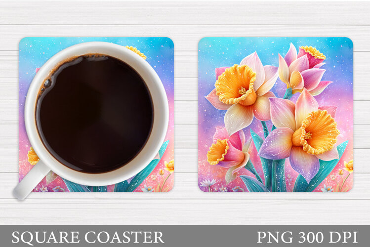 Daffodils Coaster Design. Flowers Coaster Sublimation example image 1