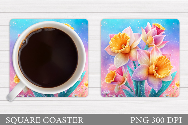 Daffodils Coaster Design. Flowers Coaster Sublimation