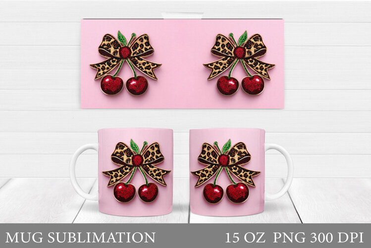 Cherry Mug Sublimation. Berries Mug Wrap Design example image 1