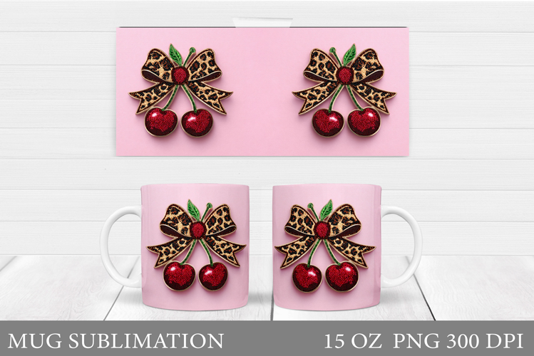 Cherry Mug Sublimation. Berries Mug Wrap Design