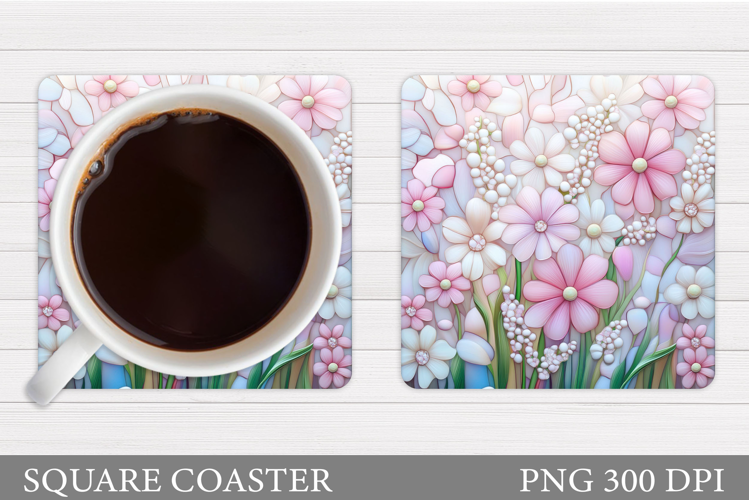 Flowers Coaster Sublimation. Floral Coaster Design