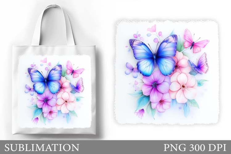 Butterflies Tote Bag Design. Flowers Sublimation