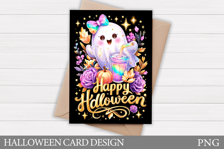 Cute Halloween Card Printable. Halloween Ghost Card Design
