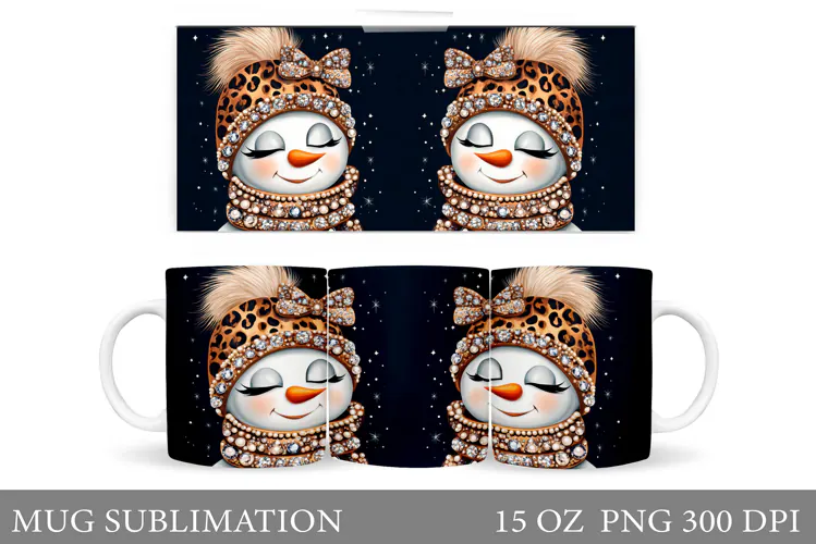 Snowman Mug Wrap Design. Christmas Mug Sublimation