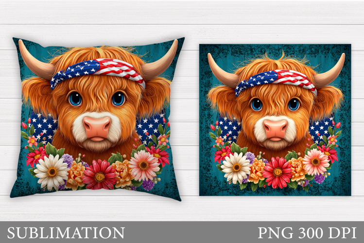 Patriotic Cow Pillow Design. Patriotic Pillow Sublimation