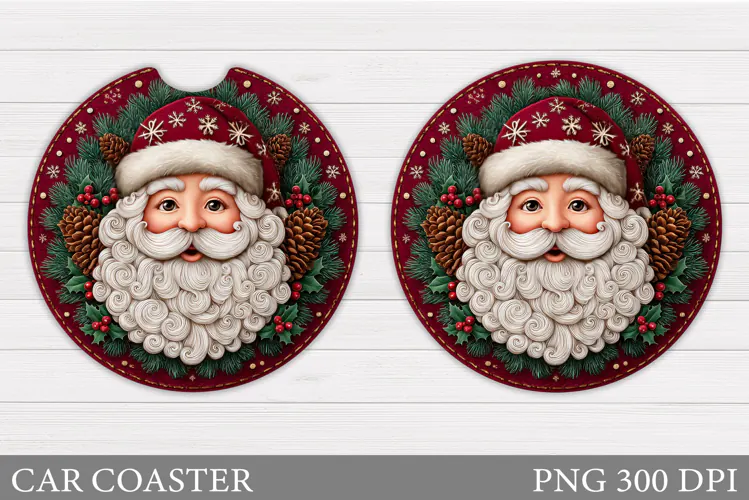 Santa Claus Car Coaster. Christmas Car Coaster Design