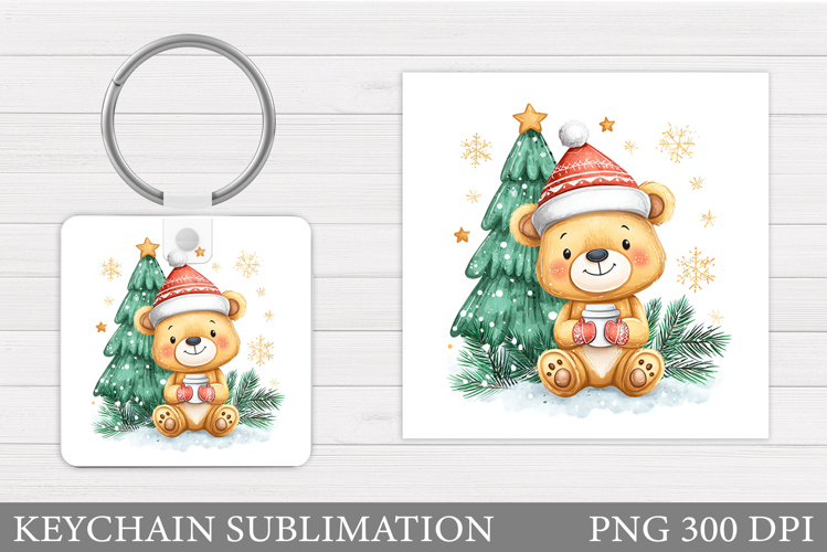 Christmas Bear Keychain. Cute Winter Bear Keychain