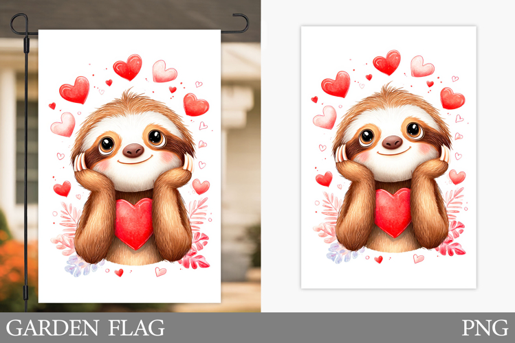 Valentines Sloth Garden Flag. Valentines Garden Flag Design