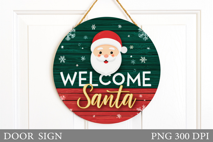 Santa Claus Door Sign Design. Christmas Snowman Door Sign